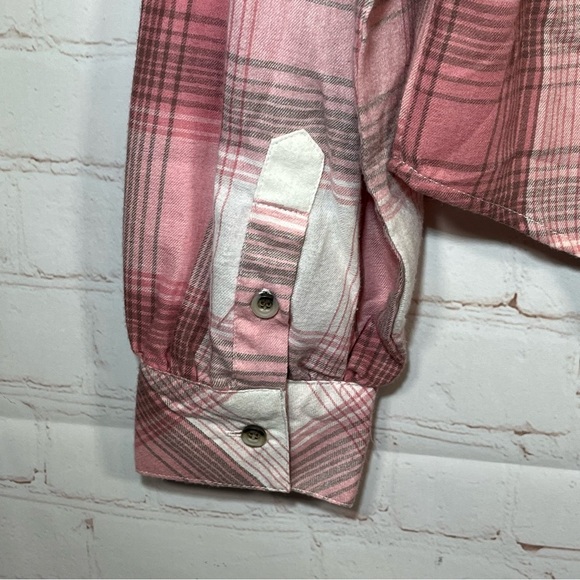 Sanctuary Bianca Plaid Flannel Shirt Womens Large Pink Cropped Casual NWT - Picture 9 of 11